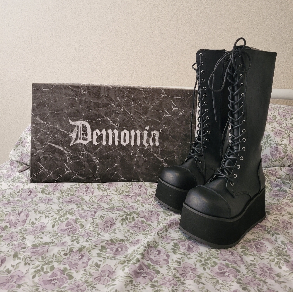Black vegan leather Demonia Platform boots (Unisex)